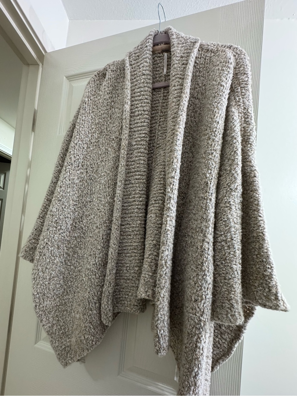 Free People Bouclé Knit Open Cardigan in Beige